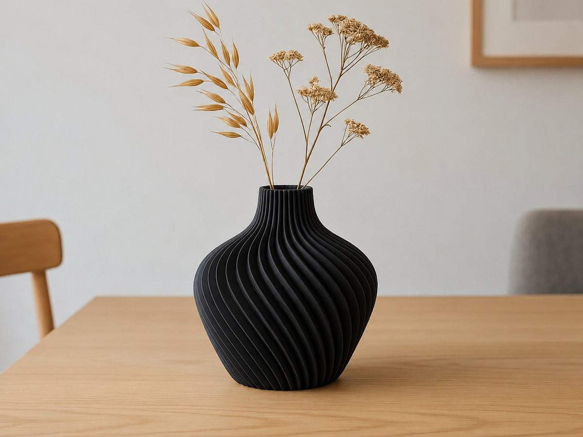 Skushy Vaas Pixgy Zwart - Japandi Designvaas voor Droogbloemen en Kunstbloemen