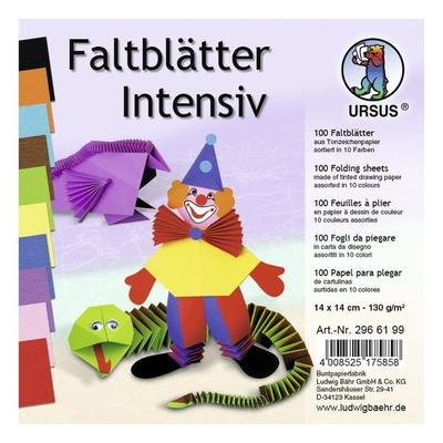 URSUS Falten TonzeichenpapierFaltblätter, Intensiv, 130 g/m², 14 x 14 cm, sortiert