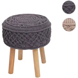 Sitzhocker HWC-J43, Strickhocker Hocker Fußhocker, 45x41cm rund Makramee/Strick Stoff/Textil ~ dunkelgrau