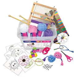 Handarbeitskiste Bastelset mit Garn, Nadeln, Zubehör - Playbox Kreative Handarbeitsbox - Für Kinder, DIY Geschenke