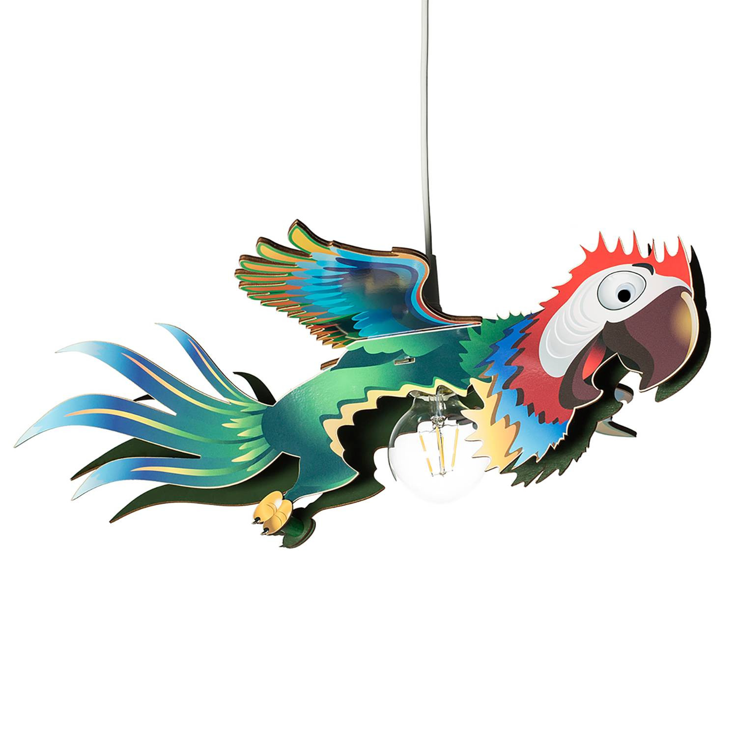 Elobra Papagei kinderhanglamp van hout in blauw en meerkleurig