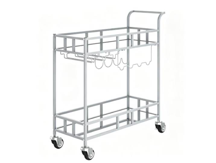 GarveeHome Barwagen 2 Etagen Metall Spiegelablagen Weinregal Glashalter Flaschenregal, Glashalter, 360° Rollen, Zwei Ablagen, Servierfläche
