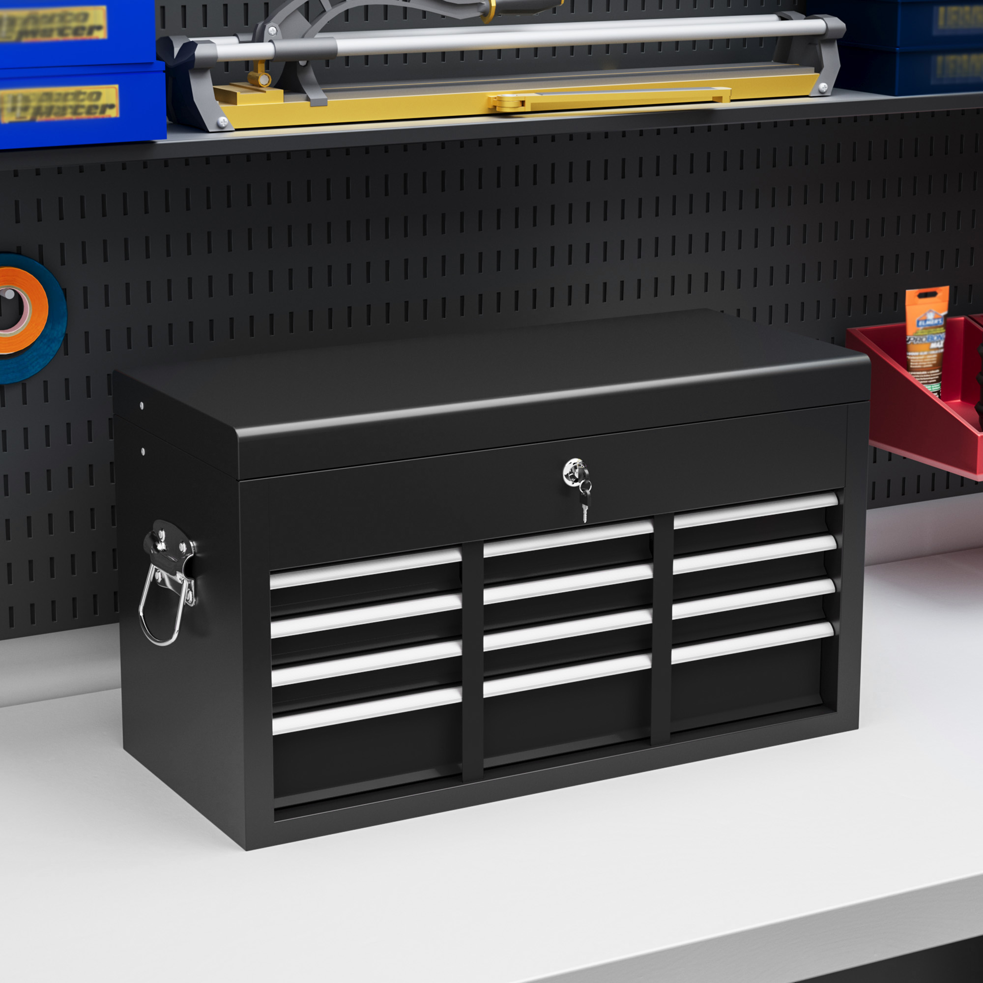 Homcom Cassetta per Attrezzi a 6 Cassetti in Acciaio con Serratura, 60x26x34cm, Nero Aosom
