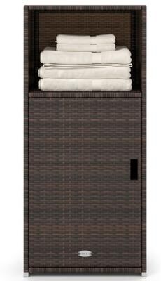 Costway Outdoor PE Wicker Storage Cabinet with Door and Open Compartment for Patio-Brown