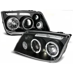 LED Angel Eyes Scheinwerfer passend für VW Bora 98-05 schwarz