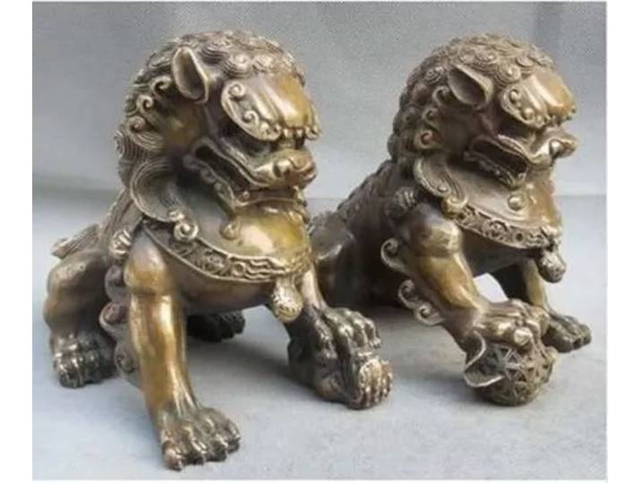 Porte de Lions en Bronze ancien, garde Fengshui, paire de statues de Lion pour chiens Fu Foo