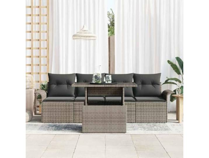 KTHLBRH Gartenmöbel-Set, 5-teilig, grau, Rattan, aus Polypropylen Modular mit abnehmbaren Kissen, Beistelltisch aus Glas, wetterfest