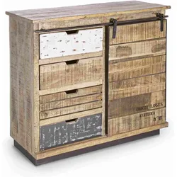 Kommode Tudor aus Mangoholz, klassischer Stil, natur, 90 cm breit, Schiebetür und 4 Schubladen
