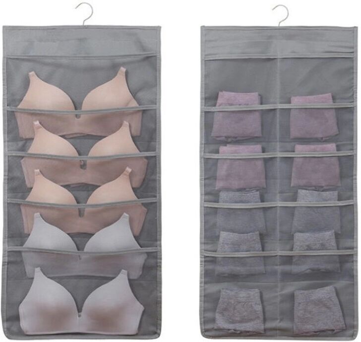 INF Hängender Unterwäsche-Organizer aus Vliesstoff mit 15 Fächern (5 vorne + 10 hinten) Grau
