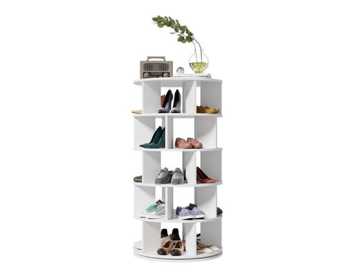 Meuble à chaussures 5 niveaux rangement Compartiments Rotative à 360° Porte chaussures Rond moderne et élégant 60x21x115cm Blanc