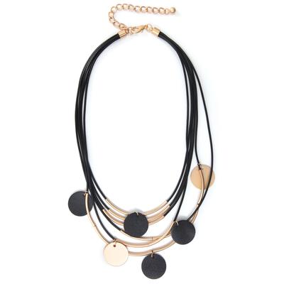 Kette mit Anhänger FIRETTI "mehrreihig runde Plättchen Bicolor", gold (schwarz, gelbgoldfarben), Halsketten, Damen, Metall Polyester, L: 55, Metall, Polyester