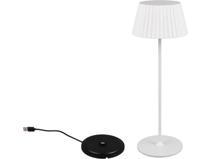 LED Außen-Tischleuchte REALITY LEUCHTEN SUAREZ , weiß (weiß matt), H:39,1cm Ø:13,5cm, Leuchten, LED Außen-Tischleuchte, Outdoor Akku Tischlampe inkl Ladestation USB-C, Touch-Dimmer Höhe 39cm