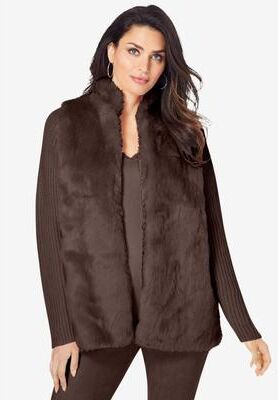 Plus Size Women's Faux Fur Cardigan Sweater by Roaman's in Chocolate (Size 12)