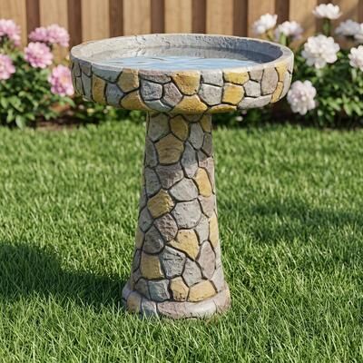 Meedzom Outdoor Bird Bath Dim Mosaic Stone Fibre Reinforced Concrete Design for Home Garden Patio Yard Decor