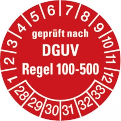 Dreifke® Prüfplakette geprüft nach DGUV Regel 100- 500 ab 28 rot - 30 mm Folie selbstklebend, 10 St