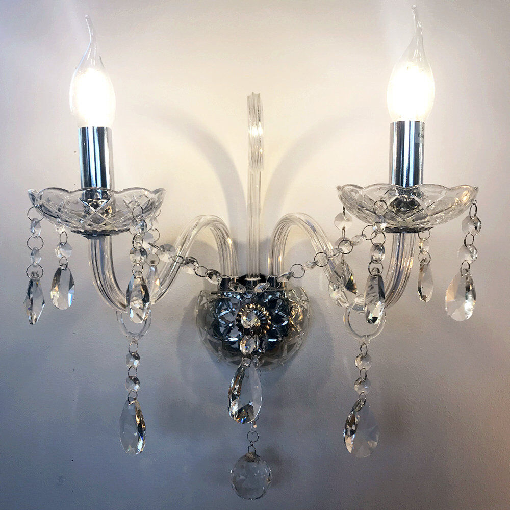 Mercer41 Angelos Glass Candle Wall Light Clear / Transparent Glass;Chrome;Silver 37cm H X 44cm W X 15cm D