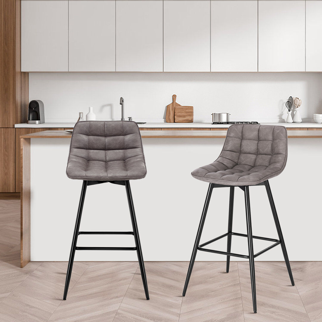 WOLTU Upholstered Faux Leather Bar Stool with Steel Frame Dark Grey 4