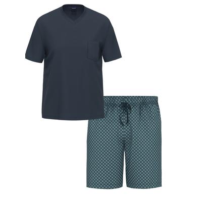 Schlafanzug AMMANN "Herren T-Shirt, Bermuda Hose Night & Relax", Herren, Gr. M, blau (dunkelblau), Homewear-Sets Schlafanzug