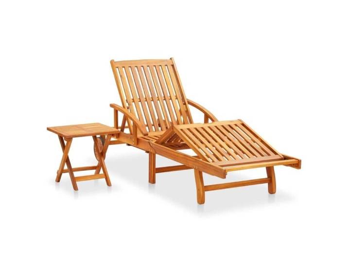 TRANSAT - UMR - Beige Chaise longue de jardin - avec table et coussin Bois d'acacia -[e4o83d]