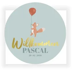 Geburtskarte: Fuchs mit Ballon mit Foto in Mint