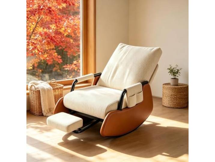 kumamart Schaukelsessel Modern mit Praktischer Seitentasche Wohnzimmersessel mit harmonischer Wippfunktion und durchdachter Seitenaufbewahrung.