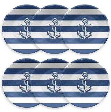 "Abode Homewares Nautical Anchor Melamine Salad Plate - Blue - 8.5"" - Set of 6"