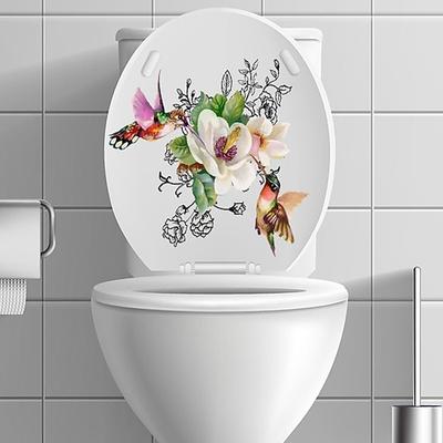 Vögel Blumen WC-Sitz-Deckel-Aufkleber selbstklebender Badezimmer-Wandaufkleber Blumenvögel Schmetterling Toilettensitz-Aufkleber DIY abnehmbarer wasserdichter Toilettenaufkleber für