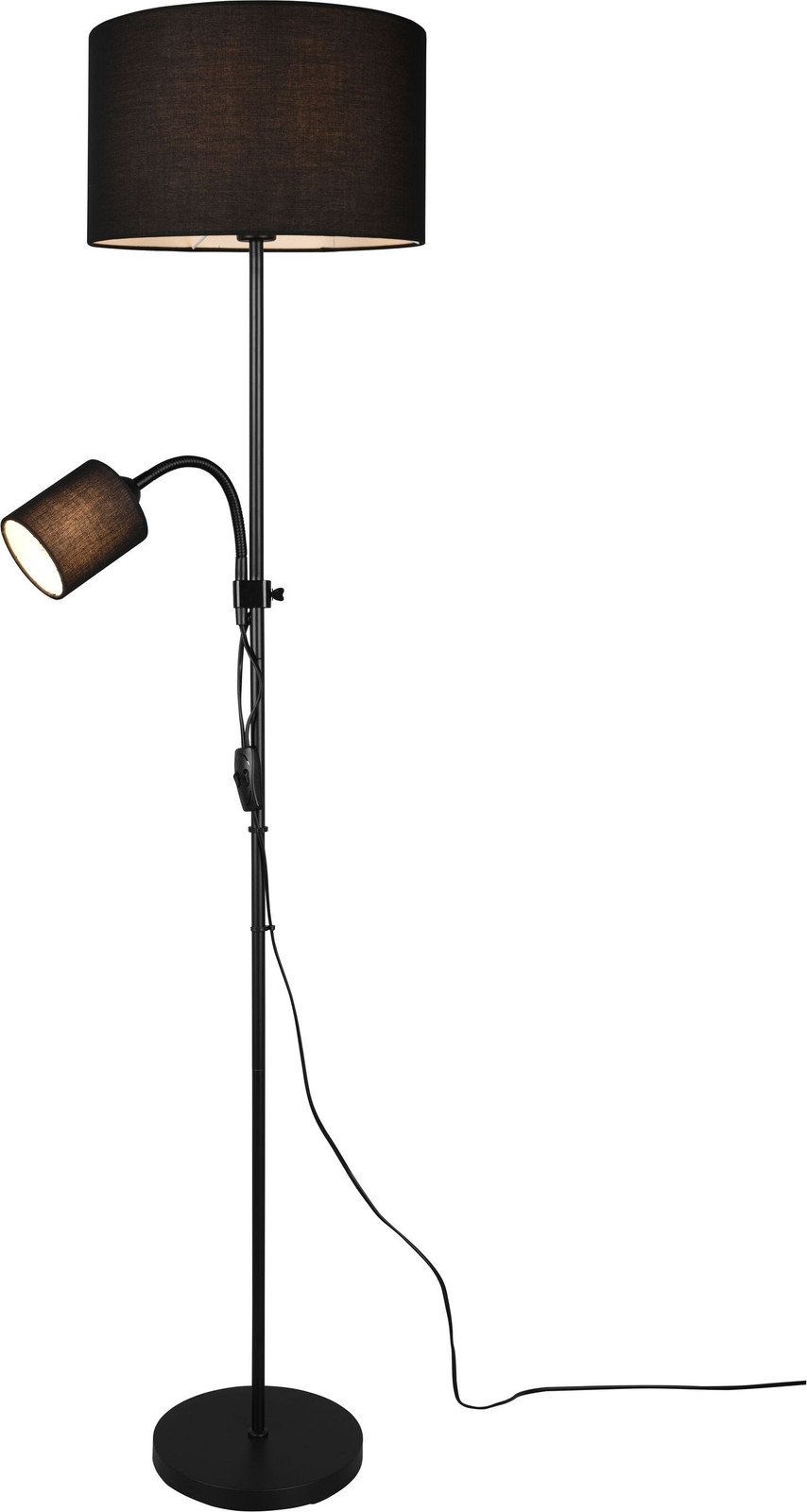 Trio Owen Zwarte Staande Leeslamp met Textiel en Metaal E27