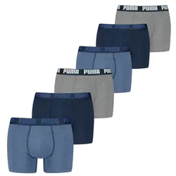 PUMA Herren Boxer Shorts, 6er Pack - Basic Boxer ECOM, Cotton Stretch, Everyday Blau/Grau / M