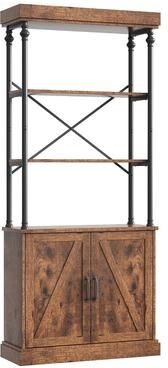 Garvee "73.62"" 5-Tier Freestanding Bookcase w/ Doors & Storage"