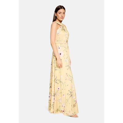 Abendkleid VERA MONT "Damen mit Blumenprint", Damen, Gr. 34, Normalgrößen, Satin, gelb (gelb, rosé), Satin, Obermaterial: 100% Polyester. Futter: 100% Polyester, Basic schmal lang, Kleider Abendkleid