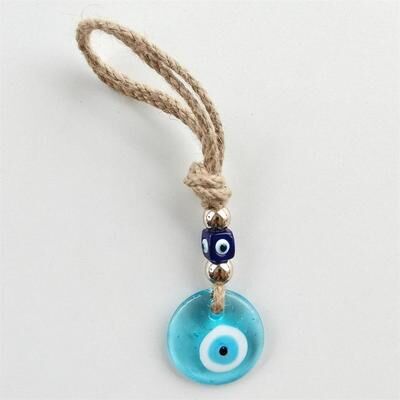 Inspired Finds Handcrafted Blue Evil Eye Glass Pendant Protective Wall Hanging Decor For Home sky Blue