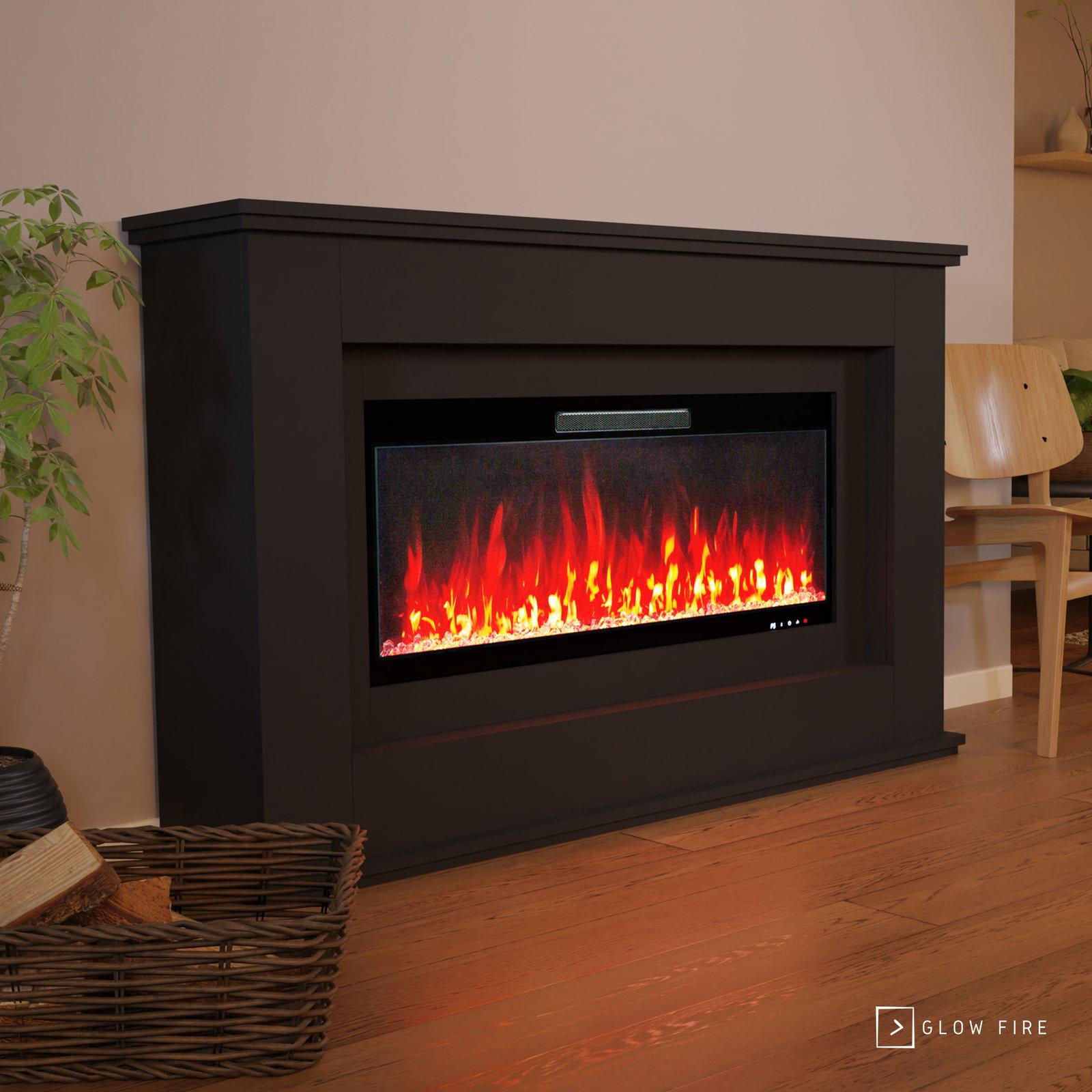Glow Fire Elektrokamin 'Rhea' | LED Standkamin in schwarz mit Heizung (1500 W) | HxBxT: 97x158x33 cm