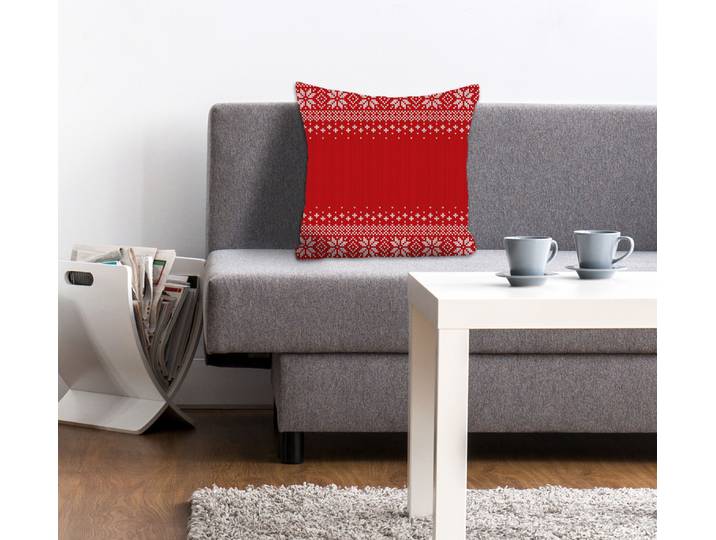 Dekokissen QUEENCE Tabea , rot (rot, bedruckt), B:40cm L:40cm, Polyester, Dekokissen_Sitzkissen_Kissenhüllen, Dekokissen, Kissenhülle,Weihnachten,Rot,Festlich,Weihnachtsmotiv,Winterlich