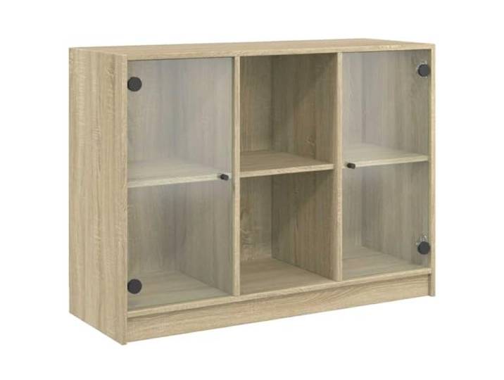 KGFHERENB Sideboard Sonoma-Eiche 102x37x75,5 cm Beistellschrank Glas Vielseitiger Beistellschrank mit Glastüren und 6 Fächern für Ordnung im Wohnzimmer oder Flur.
