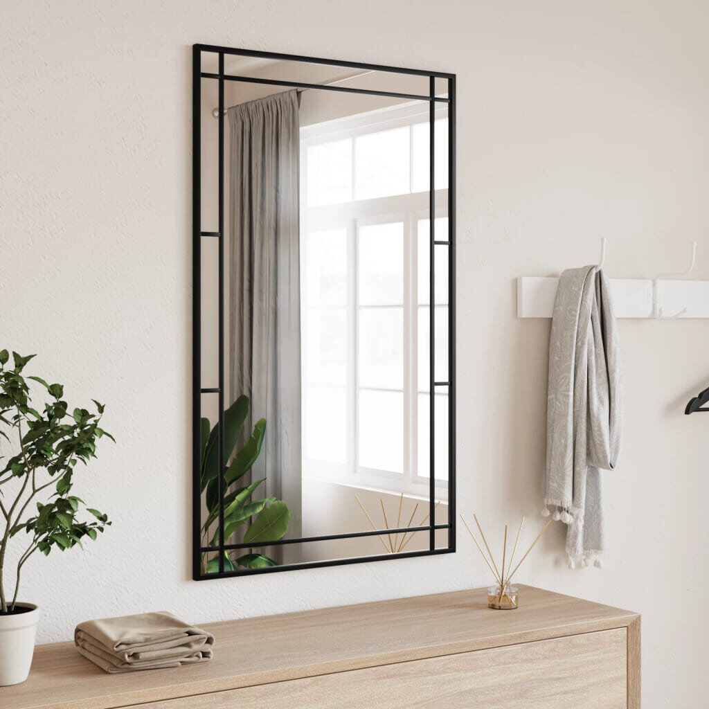 17 Stories Mirl Iron Wall Mirror Black 100 cm H x 30cm W