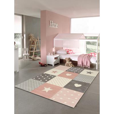 Kinderteppich MERINOS "Pastel Kids 20339" Gr. 31, grau (grau, rosa), B:140cm H:13mm L:200cm, Kunstfaser, Teppiche, Kinderteppich, handgearbeiteter Konturenschnitt