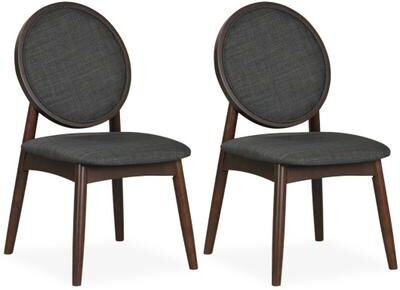 Costway Set of 2 Upholstered Linen Fabric Kitchen Side Chairs with Padded Seat-Black