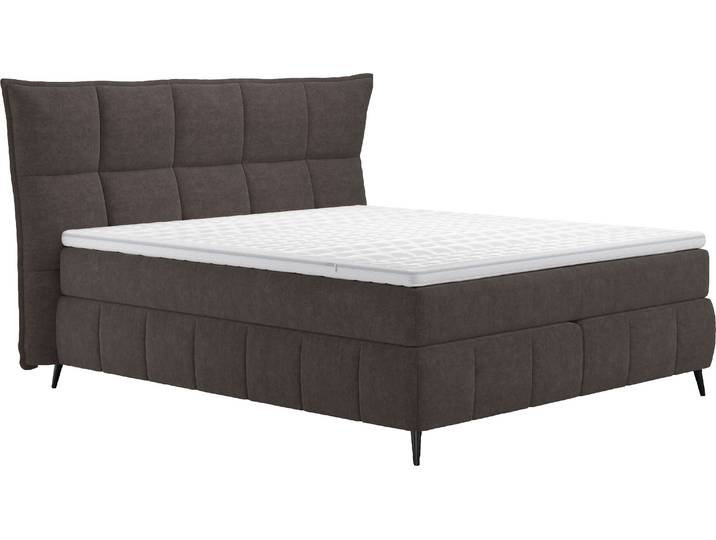 Boxspringbett, Braun (Mud), 188x215 cm, 100% Polyester, Inkl. Topper & 2 Matratzen, Cotta