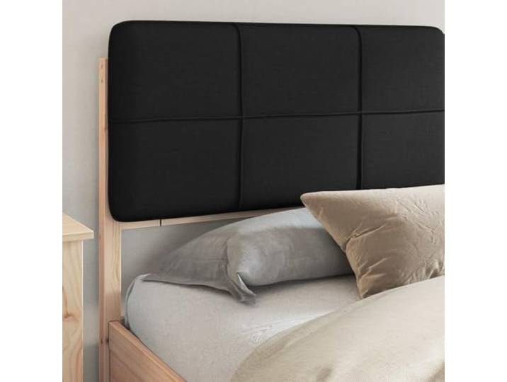 KTHLBRH Doppelbett Kiefer massiv schwarz 200 x 200 cm Kopfteil, gepolstert, gesteppt, rechteckiger Rahmen, minimalistischer Stil