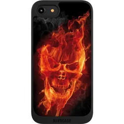Nivocase Handyhülle für Apple iPhone 8 Hülle NIVOpure Case Schwarz Feuer Schädel Totenkopf (Apple iPhone 8), Smartphone Hülle, Schwarz