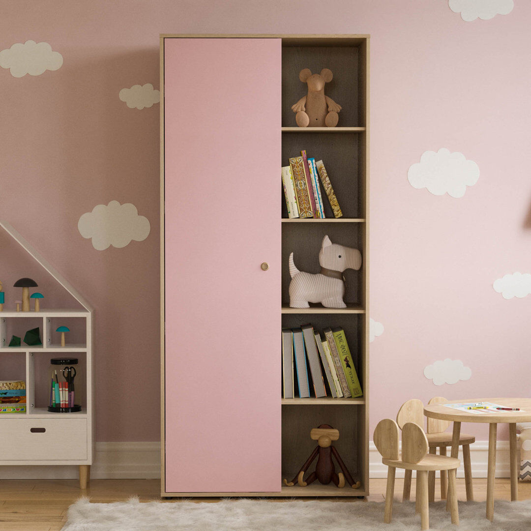 17 Stories Kayshia 1 Door Corner Wardrobe Pink/Oak 187cm H X 84cm W X 50cm D
