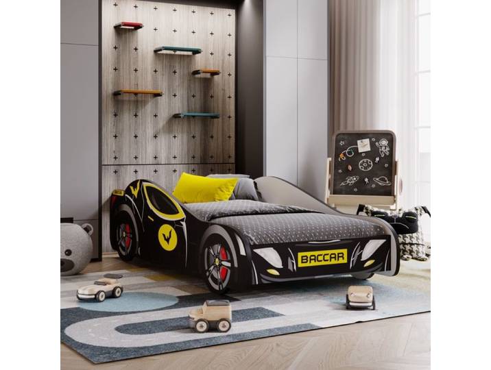 Lit Enfant voiture BATCAR - 80 x 160 cm - Noir - Avec Sommier et Matelas