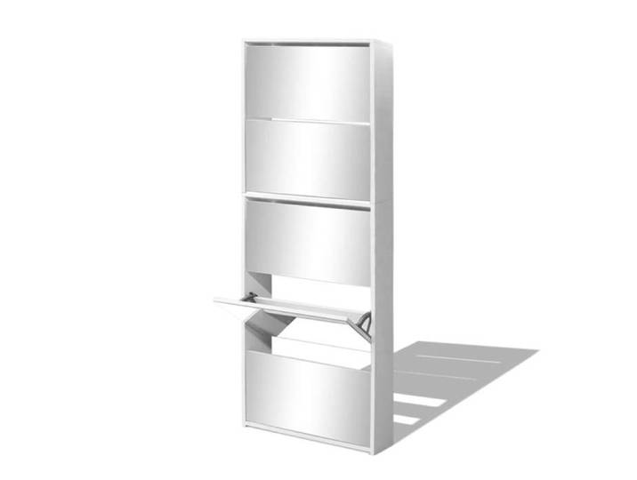 Printemps 2026 Soldes Blanc Meuble à chaussures 5 étagères et miroir 63x17x169 5 cm Blanc 2_343223