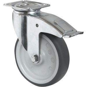 CASCOO Apparaterolle Serie P2T2, mit Anschraubplatte, 100mm Ø, Tragkraft 100 kg, Lenkrolle aus TPE mit Bremse