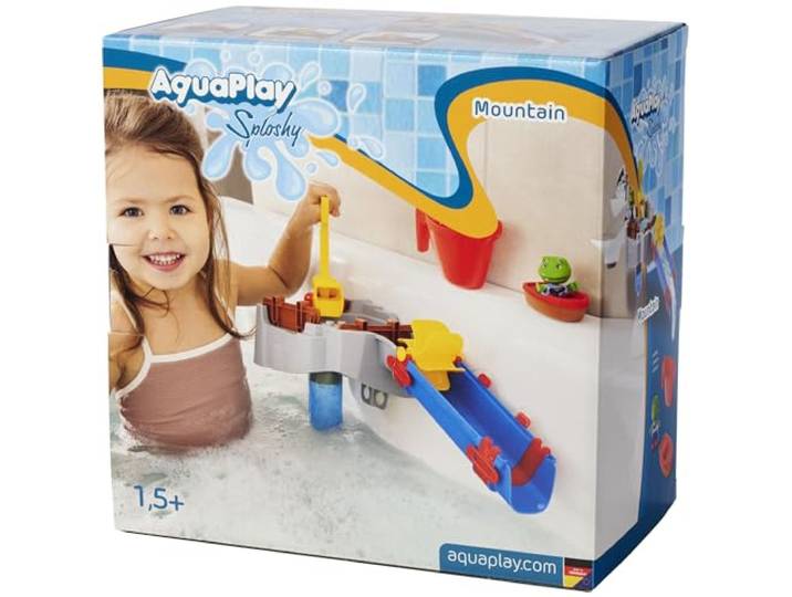 AquaPlay Sploshy Mountain Badewannenspielzeug - Wasserspielzeug für Kinder ab 1,5 Jahre - Spielzeug-Wasserbahn mit Pumpe, Stausee & Boot inkl. Saugnäpfe für Badewanne & Co.