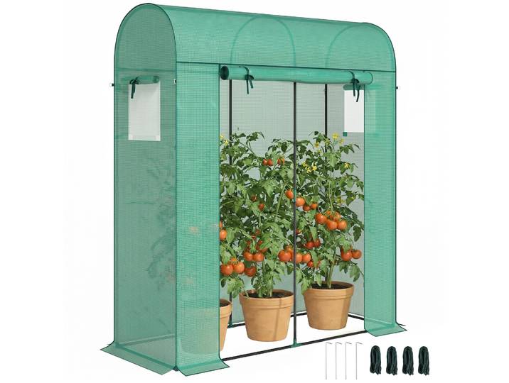 Outsunny Tomatengewächshaus Foliengewächshaus mit Rolltor Netzfenster Bogendach