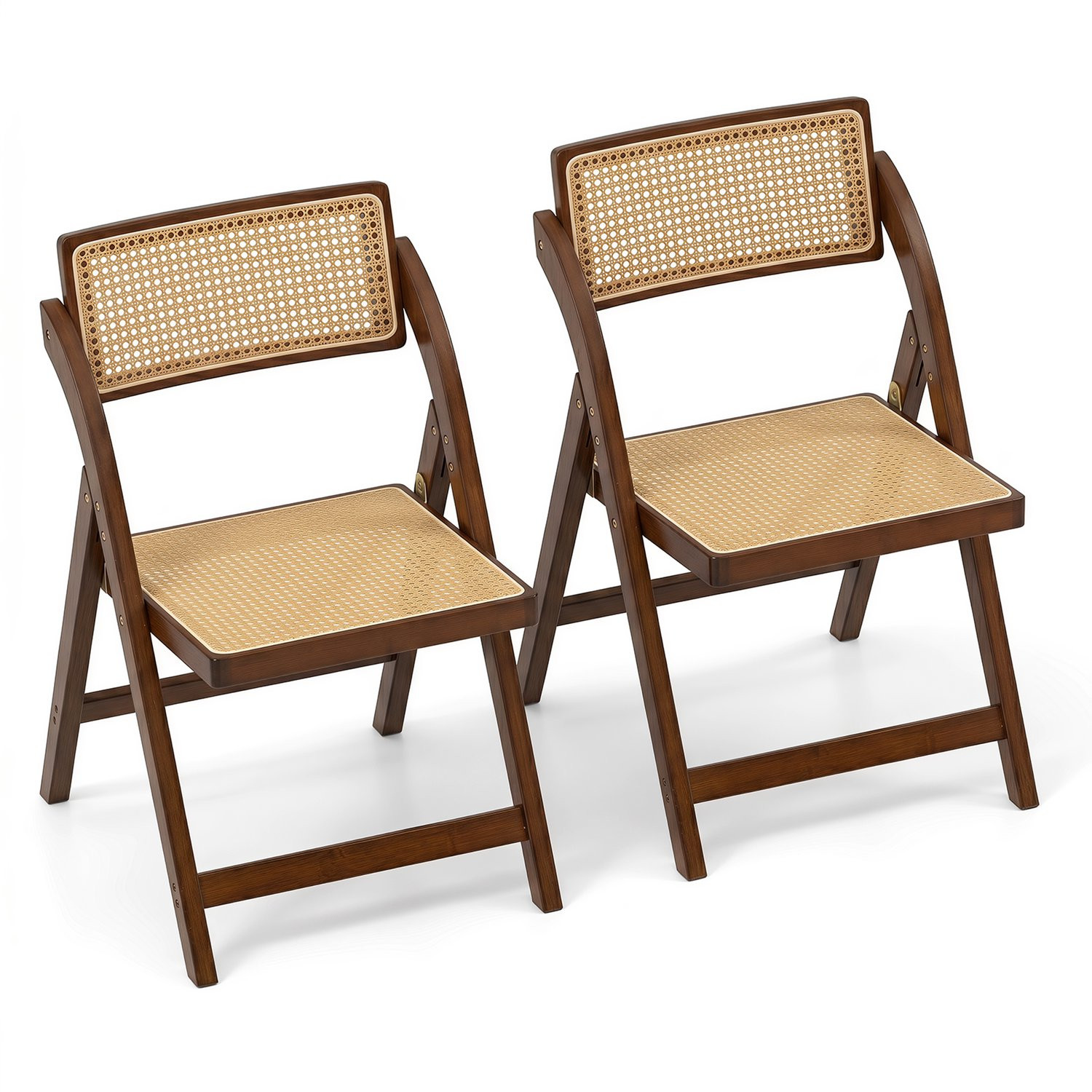 Set van 2 inklapbare Costway eetkamerstoelen met rotan design