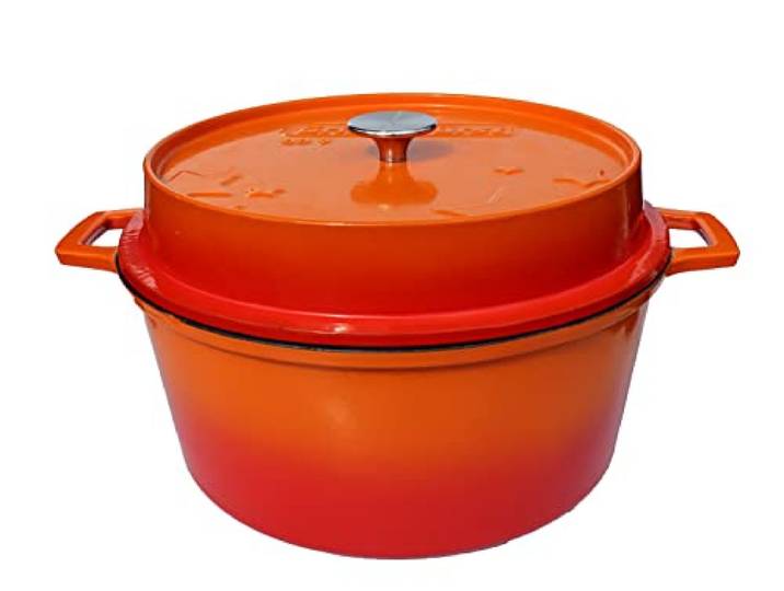 Grillfürst farbig emaillierter Dutch Oven ca. 9 Liter Fassungsvermögen - stabil stehender Gusseisentopf ohne Füße, orangefarbene kratzfeste Emaillierung, multifunktional, ca. 21 x 40,4 cm, DO9