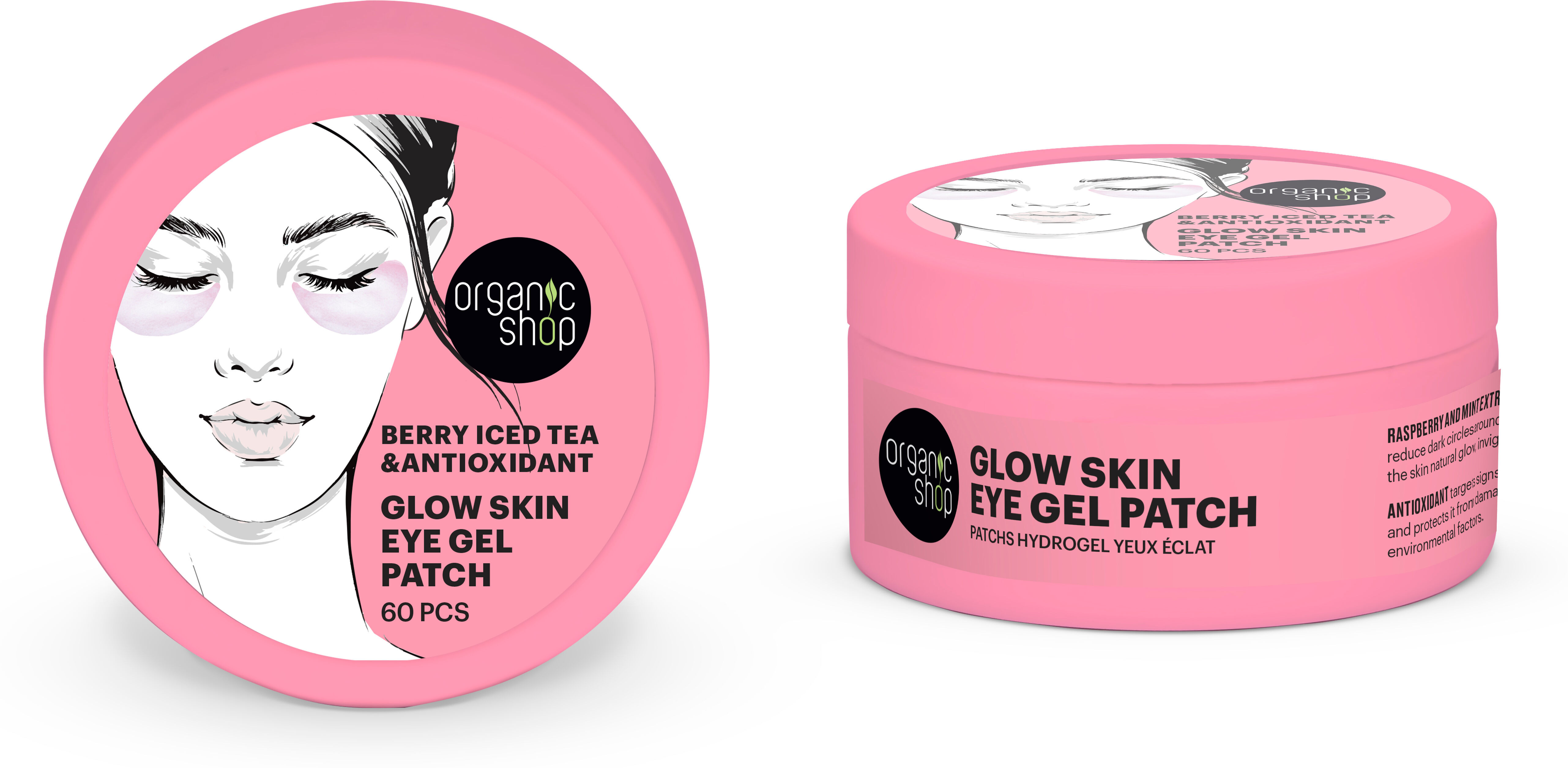 Organic Shop Glow Skin Berry Iced Tea & Antioxidant Eye Patch 60 Count